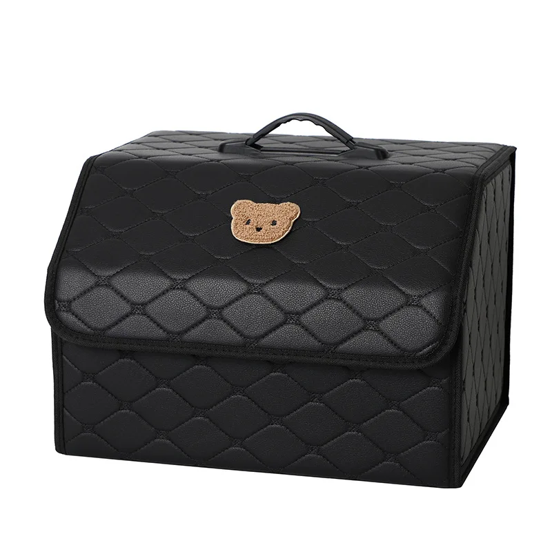 

Car Trunk Storage Box Cartoon Bear Leather Multifunctional Folding Storage Box Car Interior Supplies