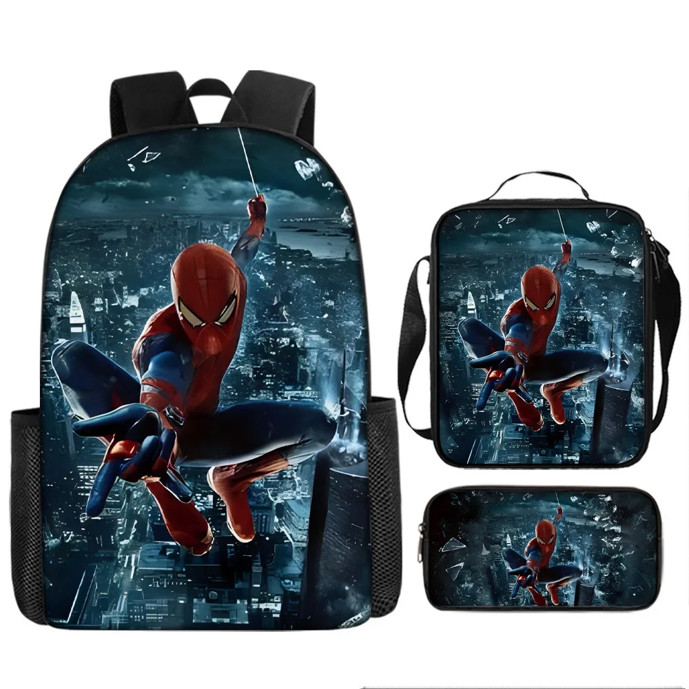 3Pcs Spider-Man Backpack Set Kids School Bag Boys Anime Shoulder Pencil Case Large Capacity Student Bookbag Travel Mochila Gift
