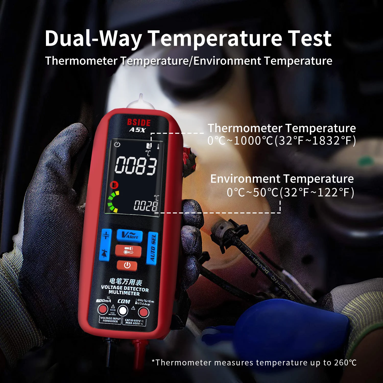 BSIDE A5X Auto Range Multimeter Digital AC DC Voltage Tester USB Charge Capacitance Ohm Temp Hz Diode Continuity NCV Live test