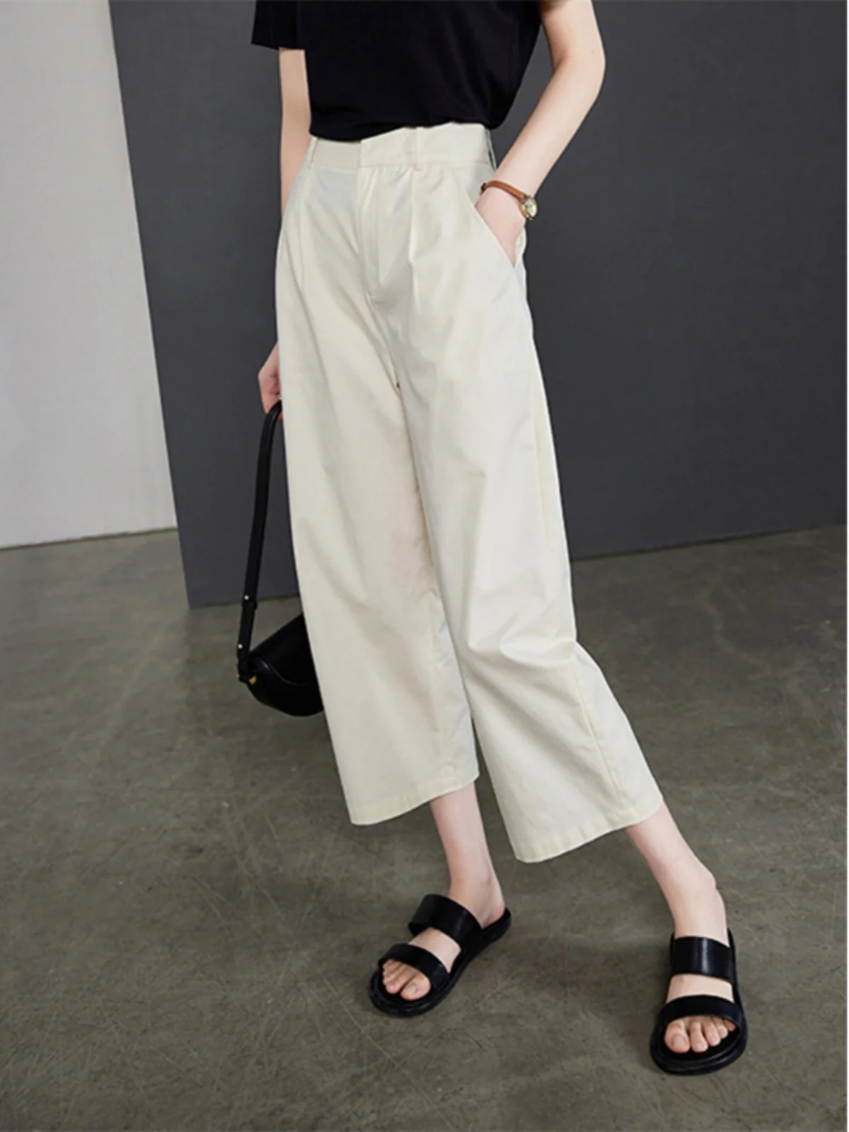 High Waist Wide Leg Scythe Pants Women's Casual Nine Points Slimming Suit Cotton Blend Summer 2023 Fashion Trend