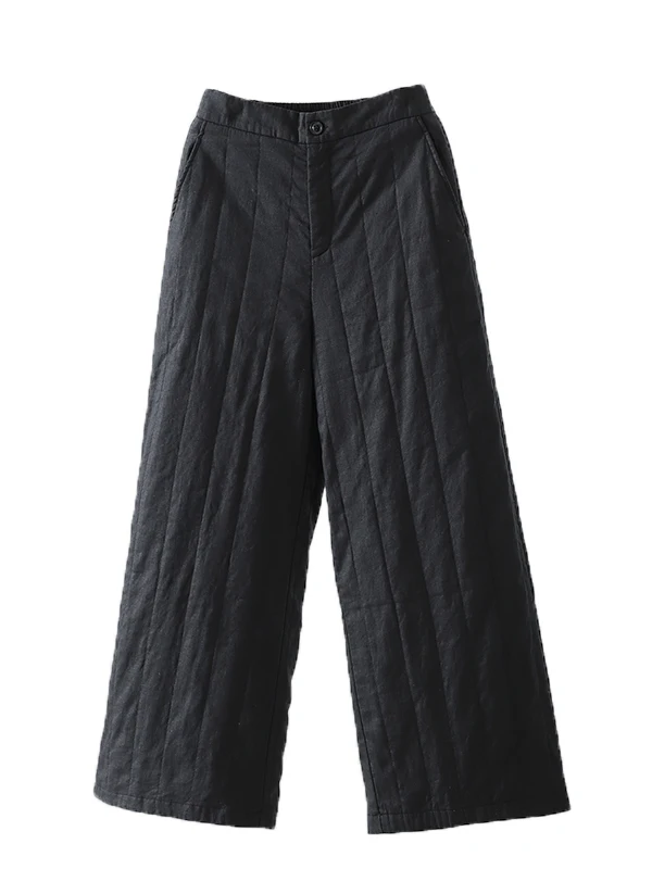 Thiened Cotton Linen Wide Leg Pants Women's Loose Casual Trousers High Waist Long Pants Winter Warm Faion Ladies' Clothing