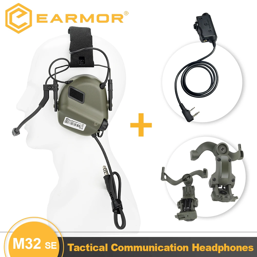 

EARMOR M32 SE Tactical Headset Hunting Shooting Noise Cancelling Headphones with PTT,Brackets Fit for Wendy M-LOK ARC Helmet