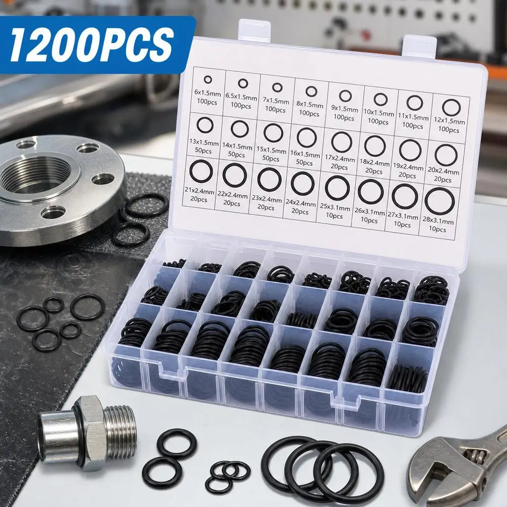 1200pcs Rubber O Ring Set Gaskets Seal Nitrile Rubber Bands High Pressure O-Rings Repair Kit Sealing Elastic Band Tools Set
