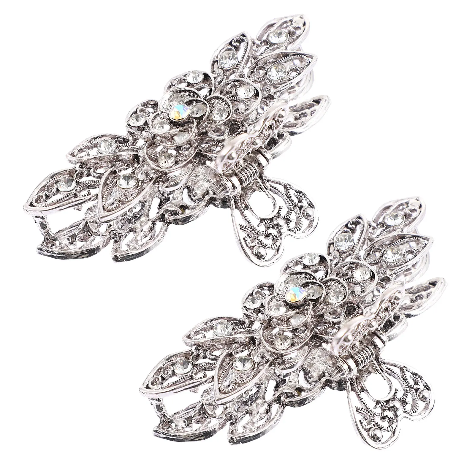 2Pcs Rhinestone Retro Hair Claw Clips Flower Jaw Barrette Hair Clamp Barrette for Women Weddings Birthdays Rhinestone Jaw Claw