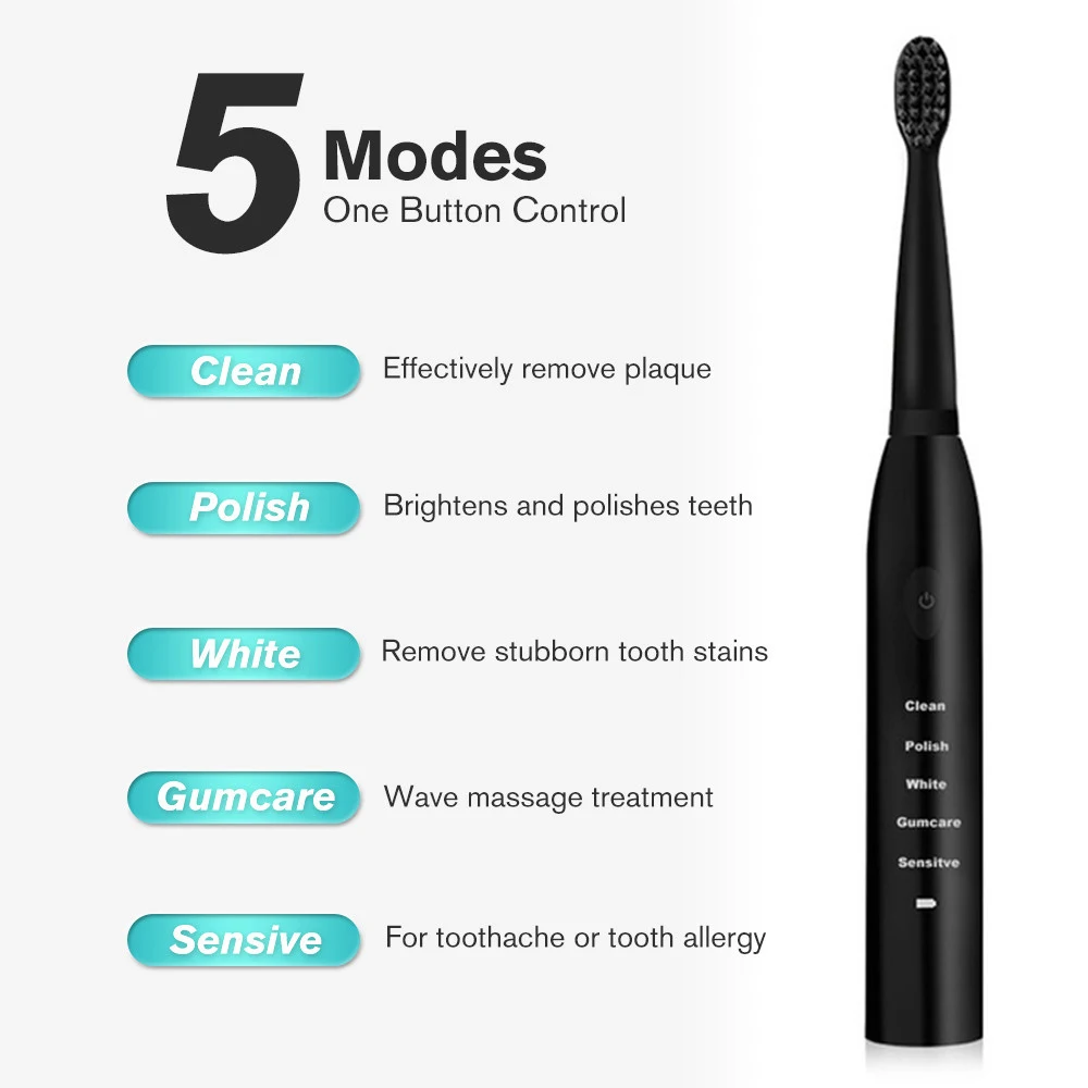 Super Sonic Electric Toothbrush for Adults Kid Smart Timer Whitening IPX7 Waterproof USB Charge Replaceable Brush Head J110 J209