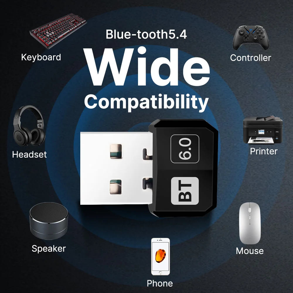 FENVI USB Bluetooth 6.0 Adapter for PC Windows 7/8/10/11 Bluetooth Receiver Transmitter for Keyboard/Mouse/Pc Laptop