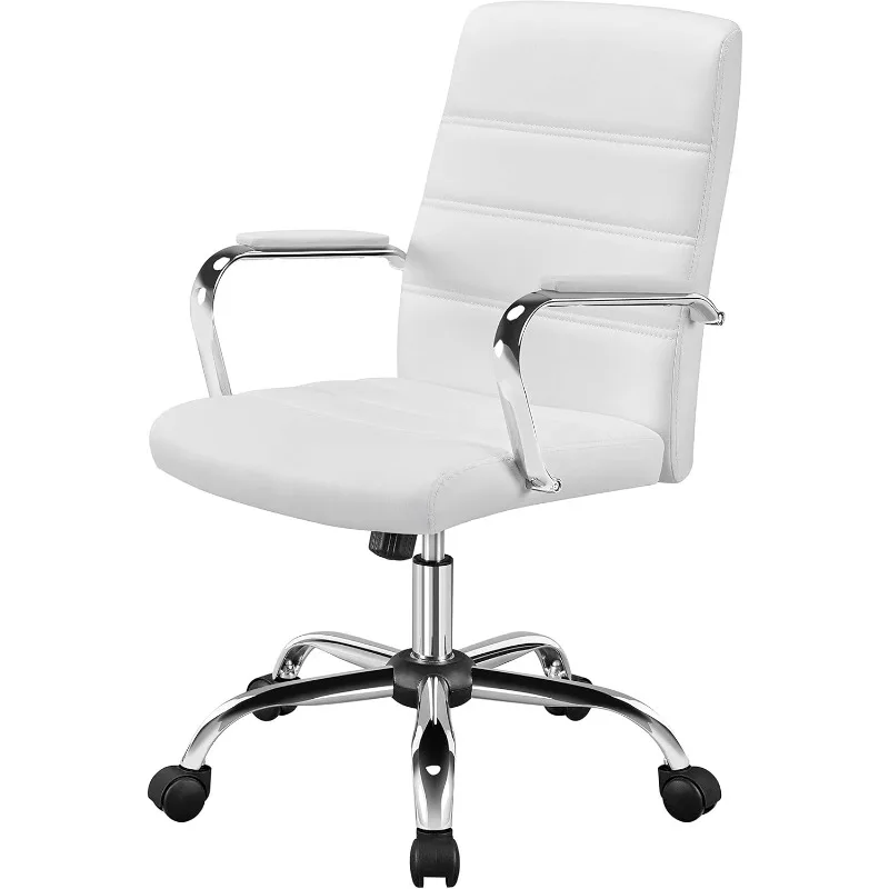 Cadeira de mesa de escritório Cadeira executiva ergonômica ajustável em altura com suporte lombar Apoios de braços e assento acolchoados grossos e confortáveis, branco