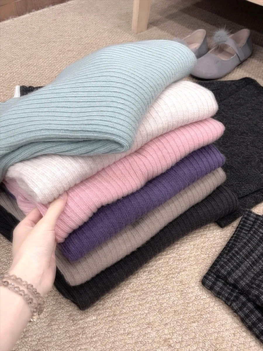 

Handmade Tee Pieces! High Collar Full Wool Number One Sl Color Overhead Loose Long Sve Sweater Base irt 6609
