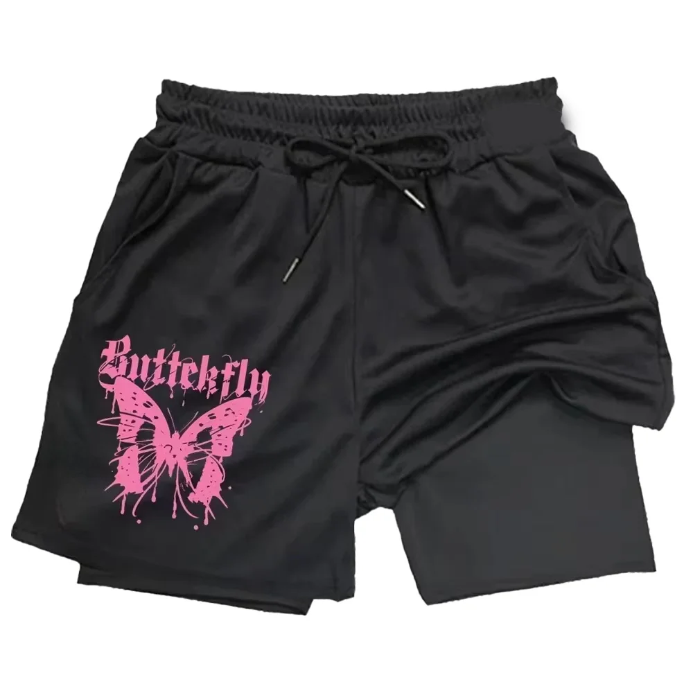 

Летние шорты для мужчин 2 в 1, спортивные, для тренировок в тренажерном зале, для бега, с принтом, с карманом для телефона, быстросохнущие, дышащие, 928