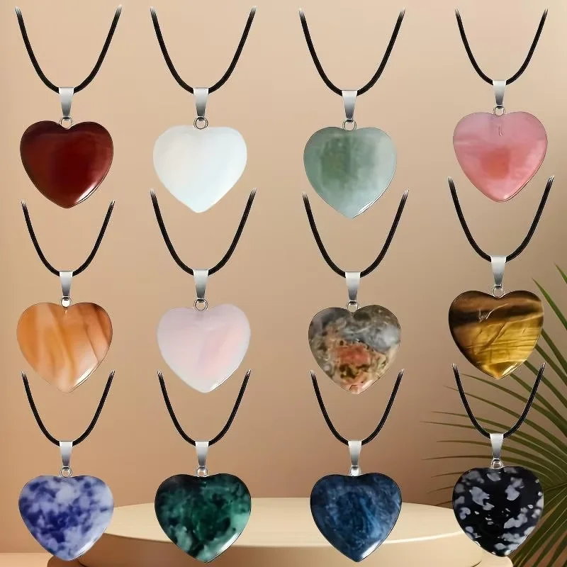 Pack of 3/5 Colorful Faux Gemstone Heart Pendants (with Leather Cord) – Perfect for DIY