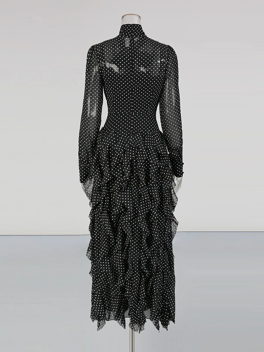 TWOTWINSTYLE pure épissé vague Point robes de mode pour les femmes haute Waneck manches longues Patchwork champignon plis robe femme nouveau