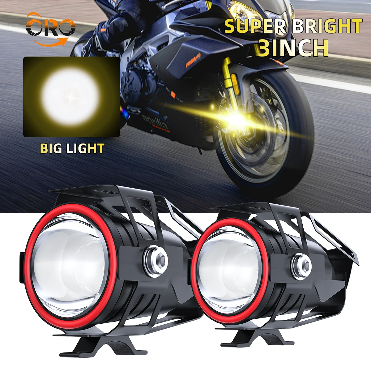 1Pcs Motorcycle Spotlight Lens LED Headlight 12V U7 LED Motorbike Auxiliary Fog Light DRL Driving Lamp Universal Spot Light Whit