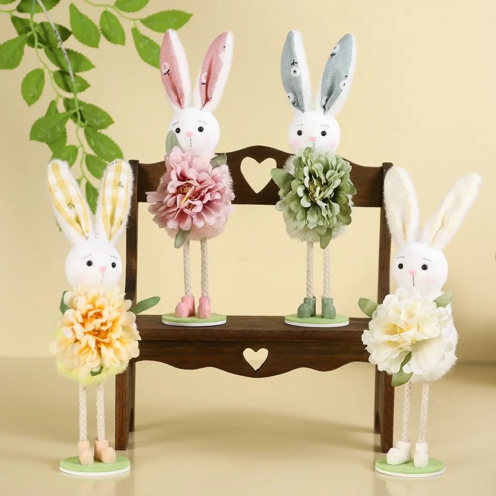 

Creative Standing Easter Bunny Ornament Cartoon Colorful Bunny Decor Cute Handmade Flower Rabbit Figurine Birthday Celebration