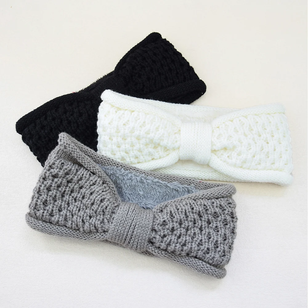 Winter Warm  Knot Headband With Button For Women Girls Knitted Ear Warmer Headwear Elastic Head Wraps DIY Hair Accessories