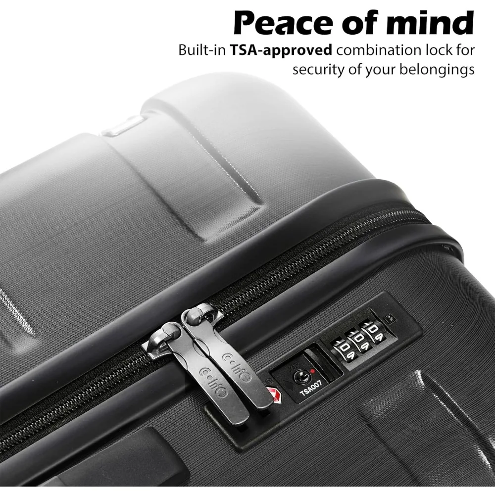 حقيبة دوارة صلبة خفيفة الوزن معتمدة من مادة PC+ABS، مقاس 24 بوصة، فحمي للسفر وتخزين الأمتعة