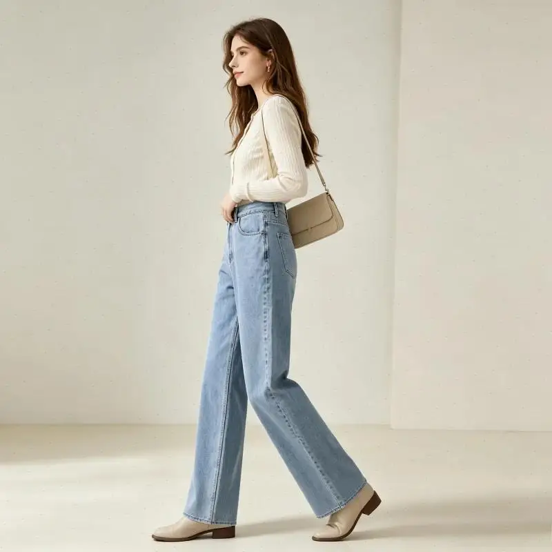 Women Denim Pant Jeans Vintage Wide Leg Long Pants High Waist Straight Trousers Full Length Y2k Streetwear Frayed Work Casual