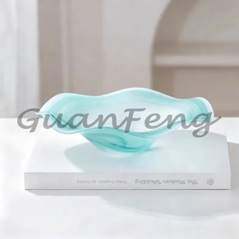 High End Matte Octagonal Glass Serving Plate, Creative White Cloud Fruit Tray for Tabletop Decoration & Snack