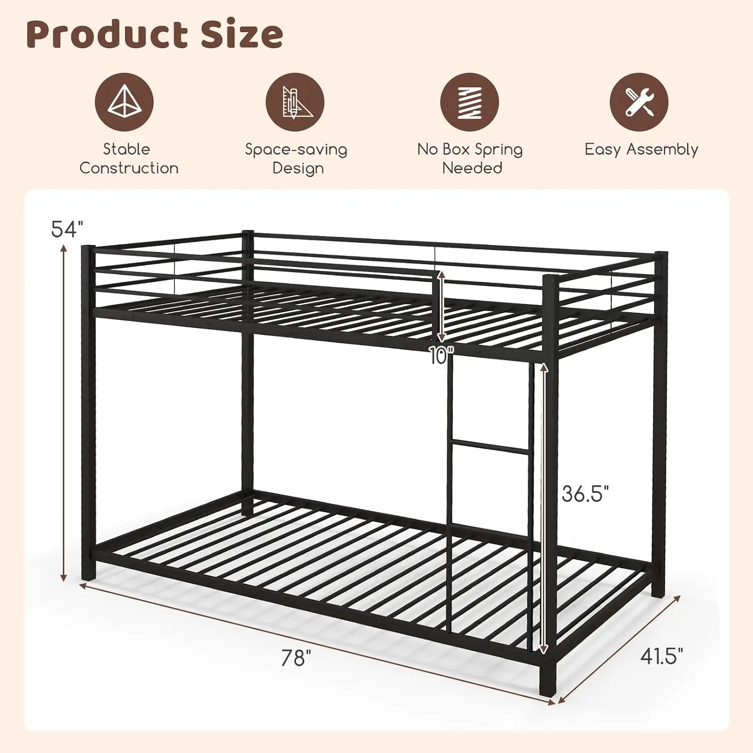 Giantex Metal Bunk Bed Twin Over Twin, Classic Bunk Bed Frame with Safety Guard Rails & Side Ladder, Heavy Duty Space-Saving Des