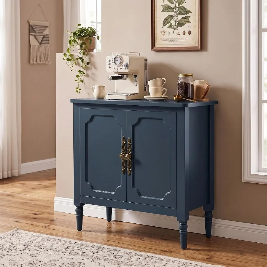Buffet Cabinet with Storage for Dining Room, Painted MDF Sideboard Coffee Bar in Matte Blue Finish with Smooth-Closing Drawers