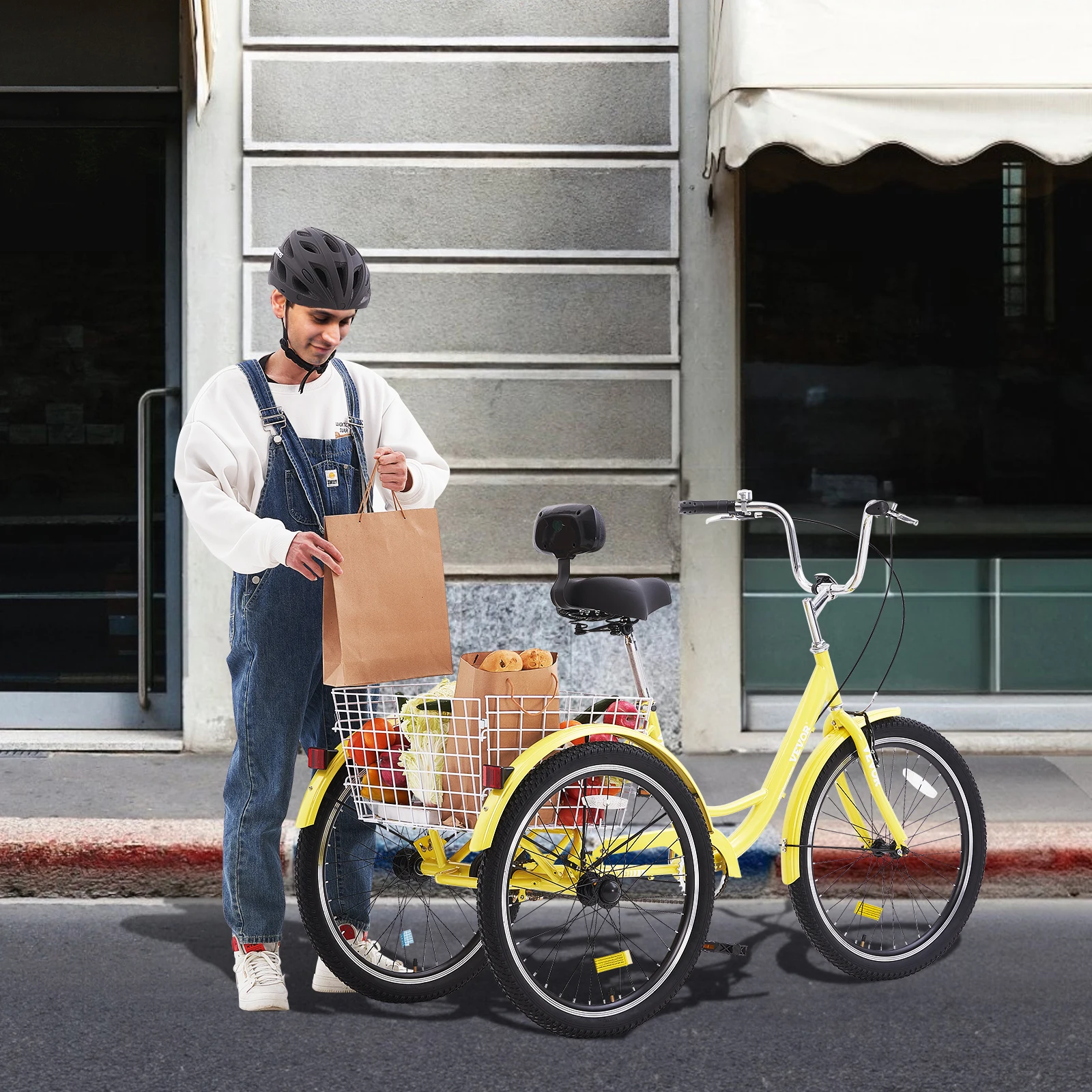 20-26Inch Adult Tricycles Bike Carbon Steel With Basket 1 Speed Adjustable Seat Picnic Shopping