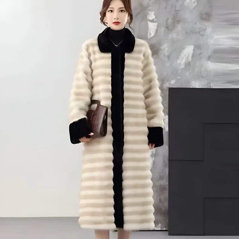Women's Winter Solid-color Warm Regular Short Coat Loose Style Thickened Style Long Copy Mink Coat Long Style Extended Version