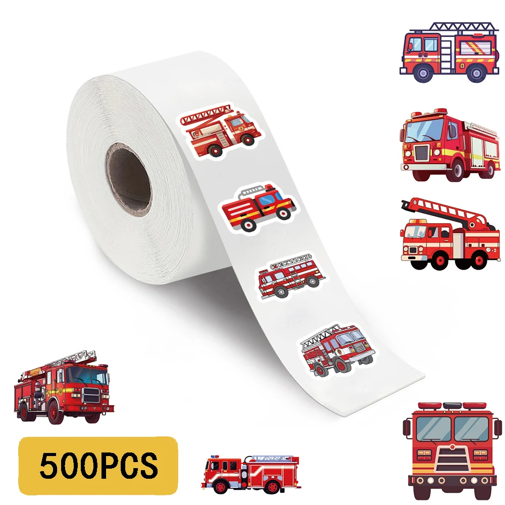 500PCS Fire Engine Roll Sticker Harajuku Laptop Bicycle Phone Paper Casual Luggage Coffee Gift Stationery Waterproof Stickers