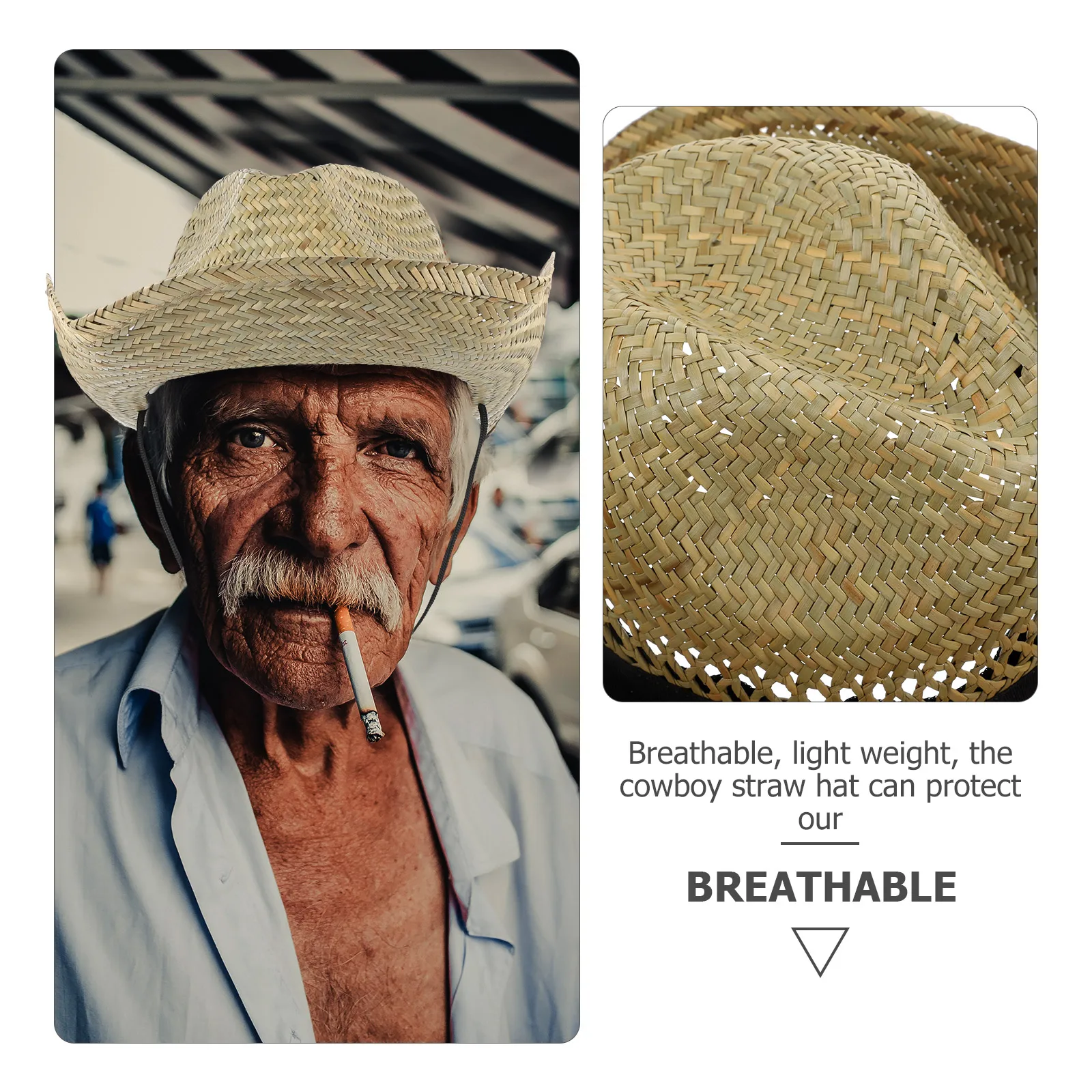 

Cowboy Hat For Men Wide Brim Straw Hat Lightweight Breathable Face Rustic Outdoor Party Costume Stage Performance Farm