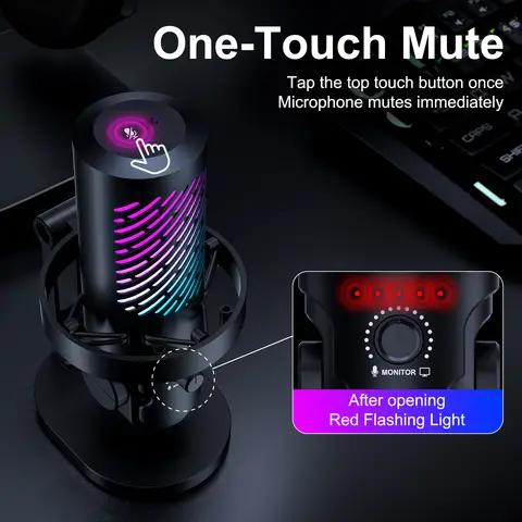 microfone am8 fifine Condenser Gaming Microphone with RGB Lighting - Plug And Play for PC, PS4&5, Mac, Phone - Perfect for Streaming, Podcasting - Type-C Adapter Included - Mute Button, Tripod Stand, Pop Filter & Shock Mount