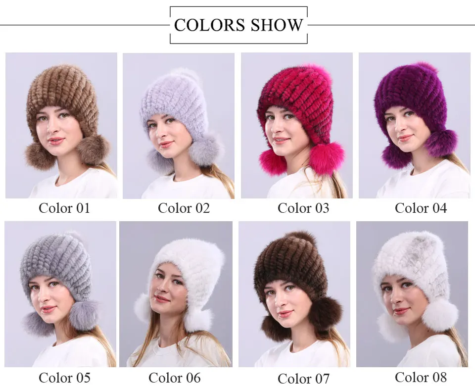 Echte Nerz Pelzmütze mit Fuchspelz Ball Ohrenschützer Schutzkappe Wintermütze für Frauen Russische Trapper Herbstmütze Beanie Herbstmütze – Detail 1