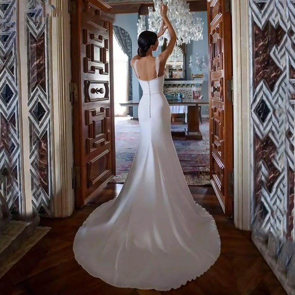 Robe de mariée sirène blanche avec perles chérie pour femme, robes de mariée simples et modernes, robe personnalisée sur mesure, Off Initiated, 2023