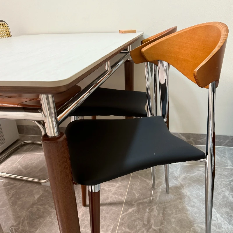 Solid Wood Chair with Metal Frame, Wabi Sabi Style Cushioned Seat, Retro Rustic Accent Chair for Living Room Dining Room