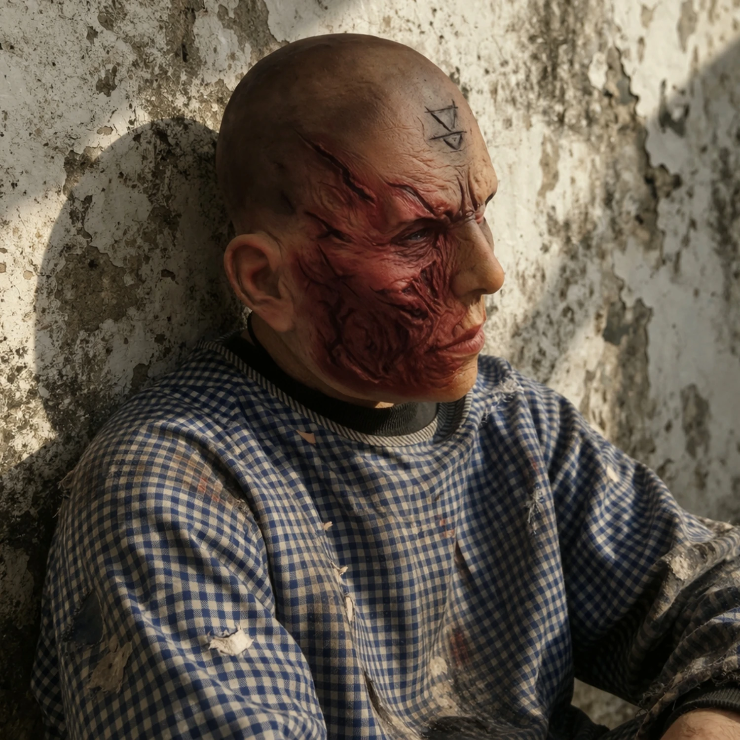 Cursed Half-Decayed Face Mask Horror Old Man Latex Mask Realistic Burned Face Scary Bald Head Halloween Cosplay Prop