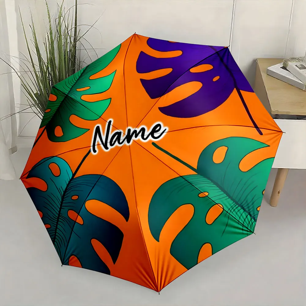 Custom Name  Bright Tropical Design Foldable Umbrella Print 8 Iron Ribs Folding Umbrella Auto-Open Fashion Sunshade