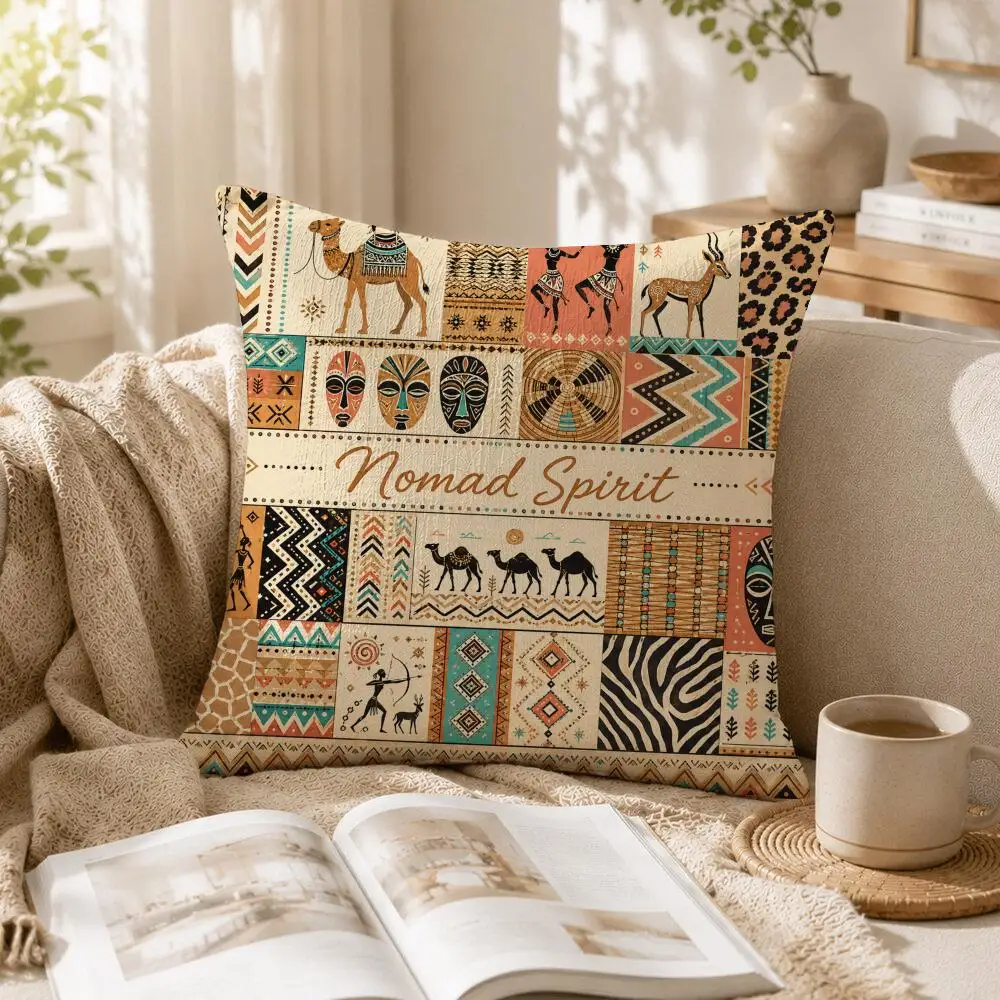 African Culture Cushion Cover Linen Pillow Cover 40x40cm Decorative Cushion Case Boho Home Sofa Decor Gift