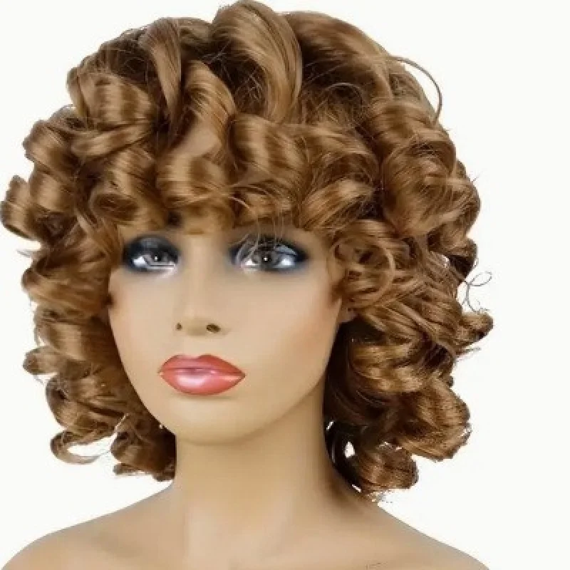 Lace , fashionable headpiece, small curls, short hair, Latin American style curly wig, full head black perm - view 2