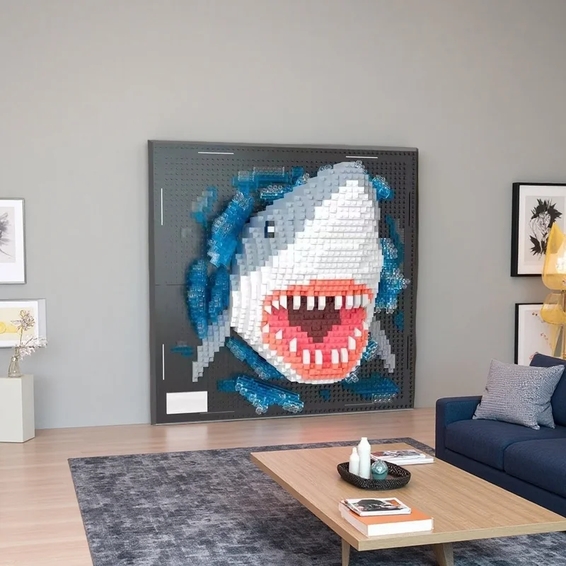 Haaienbouwsteenspeelgoed dat aan de muur worden gemonteerd of op een bureau, decor voor studeerkamer of woonkamer, vakantiecadeau