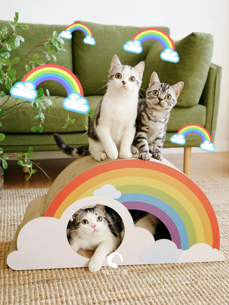 Rainbow clouds cat scratching board cat nest grinding claws sleeping