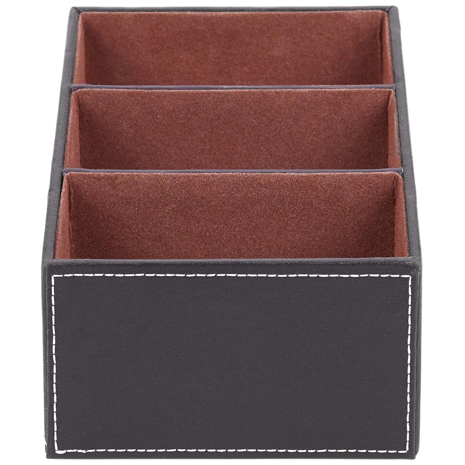 1pcs Leather Remote control CD organizer phone desktop Storage Box(Brown)