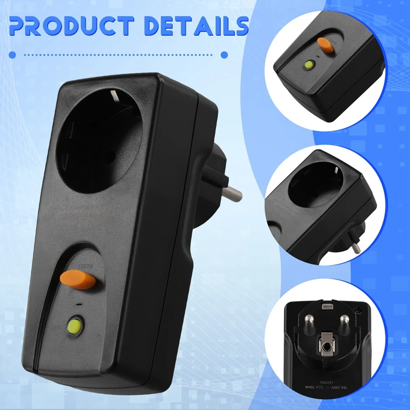 Bild 5: ABRU-16A Gfci Leckageschutzstopfen Home Circuit Breaker Cutout Switch Sicherheit Persönlicher Schutzstecker Schwarz, EU-Stecker