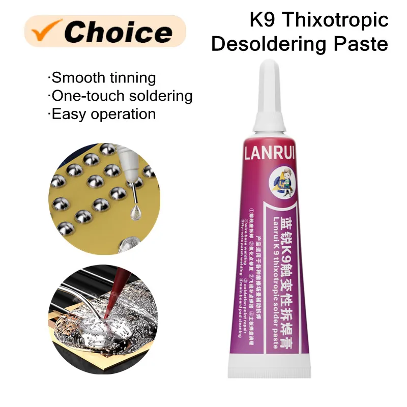 LANRUI-pasta De sulfurización Thixotropic K9, 15ml, para ruta De huellas dactilares, asiento De batería, enchufe trasero, pasta desoldadora para reparación De soldadura