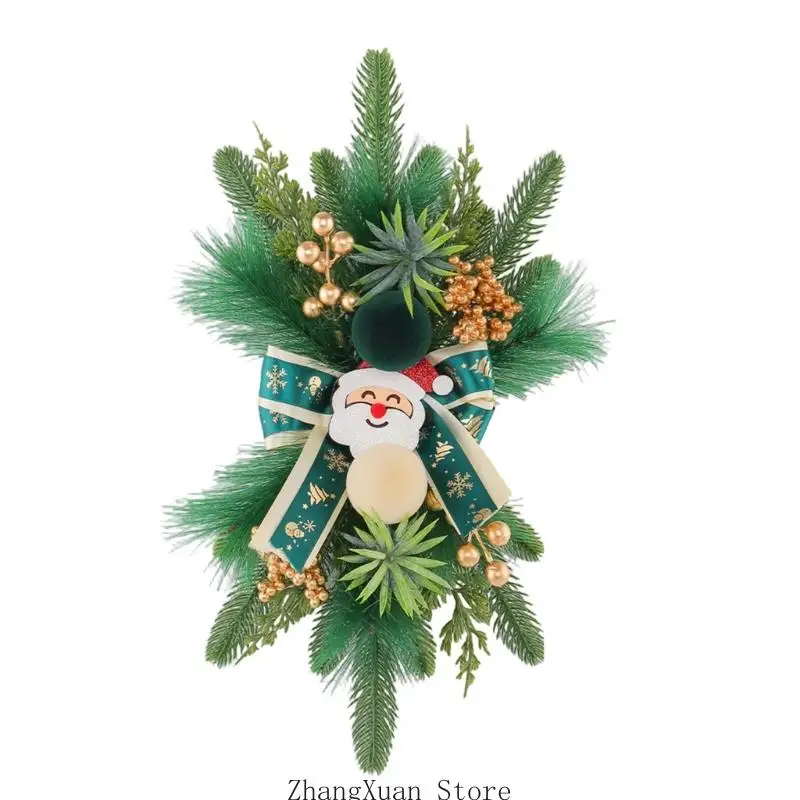 Weihnachtswand-Pflanzendekoration mit Kieferndetail und Weihnachtsmannfigur für Fenster 3XUF – Detail 2