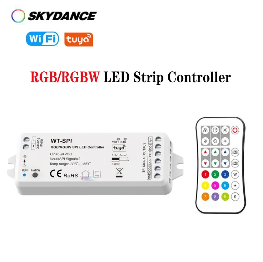 

Skydance (TUYA + WIFI) Music RGB/RGBW Pixel IC SPI LED Controller Use for WS2812B WS2811 WS2814 SK6812 Light DC5V-24V