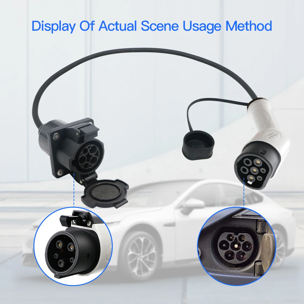 Goodcell 16A 3.6KW Type 2 IEC 62169-2 EV Plug To SAE J1772 Type 1 Socket 220-250V Extend Charger Adaptor With Cable 1M