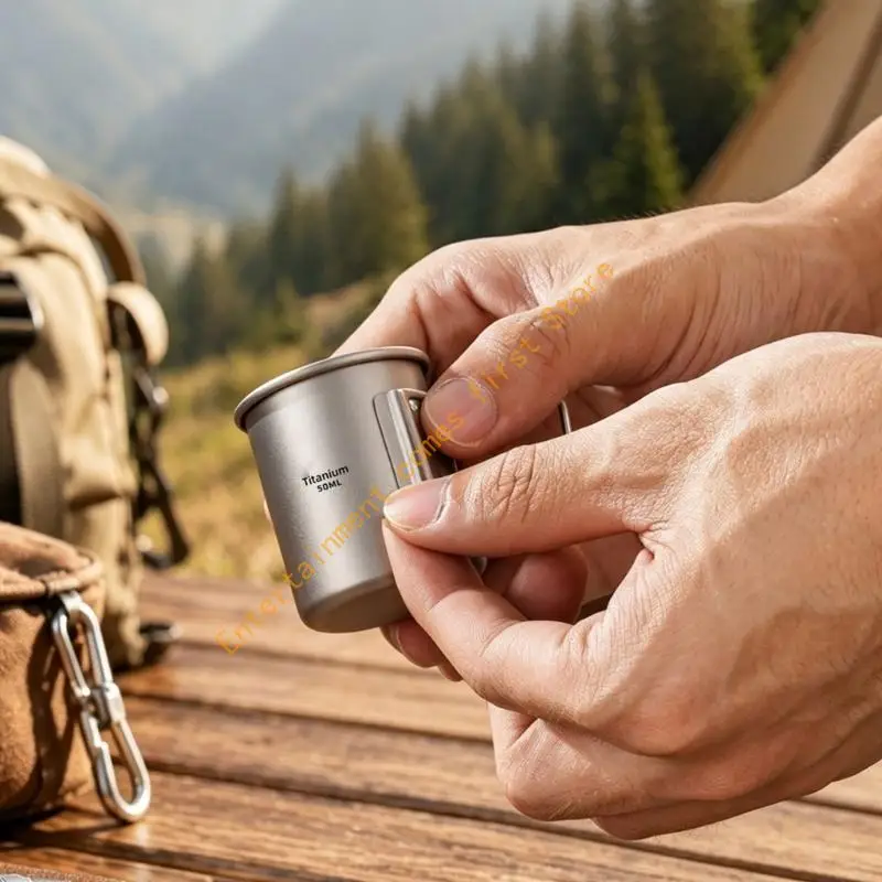 Small Ti Camp Cup 50ml Outdoor Tea Coffee Cup for Hot and Cold Drinks, Easy Carry Drinkware for Hiking Trail Stops and Tasting