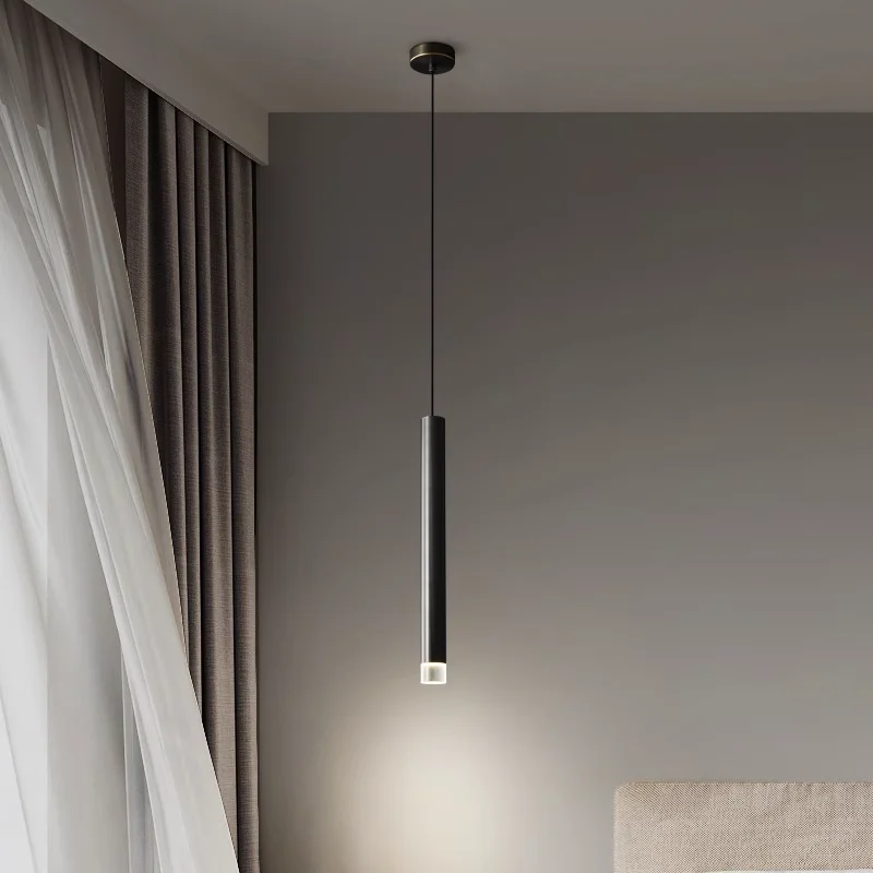 

Nordic long line strip pendant lamp Modern Minimalist copper hanging light Italian luxury living room background bedroom bedside