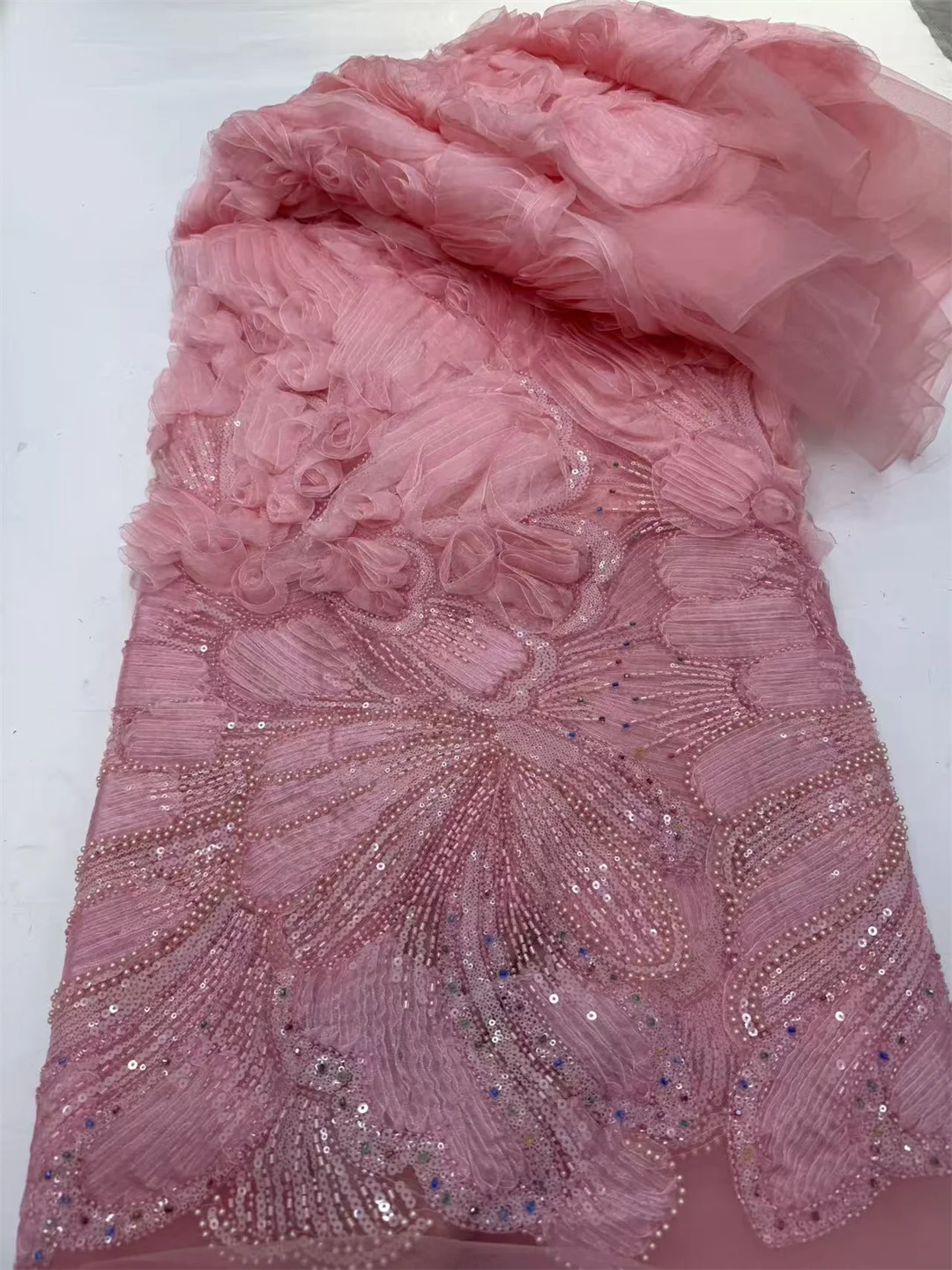 2026 High Quality African Heavy Beaded Lace Fabric Luxury French Sequins Mesh Embroidery Fabric for Wedding Party Dresses