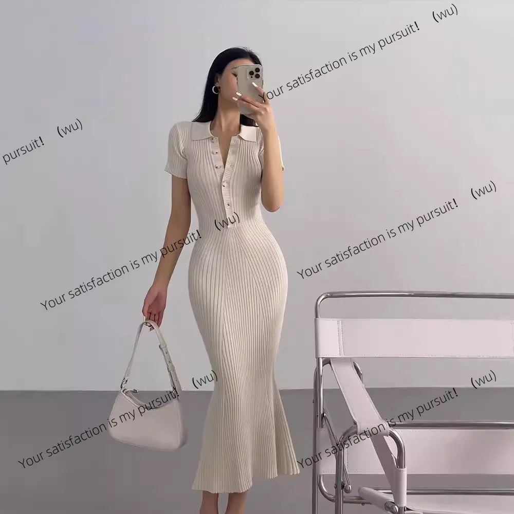 

Royal sister style temperament fishtail knitted dress women's autumn and summer long polo slim commuting tight short-sleeved