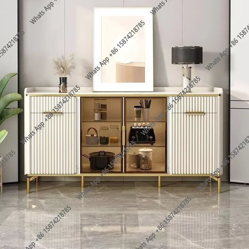 

A Living Room Side Cabinet Storage Table Dining Room Wooden Marble Top Buffet Sideboard Cabinet Luxury Modern Design Glass Door