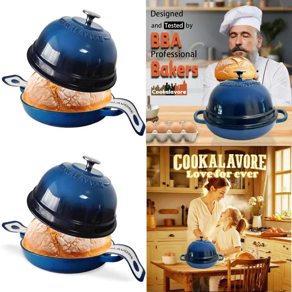 

Enamel Bread Baking Dutch Oven, 6-Quart, 10.5 Sourdough Pan with Lid, Silicone Mat & Recipe, Blue, Perfect for Homemade Bread, I
