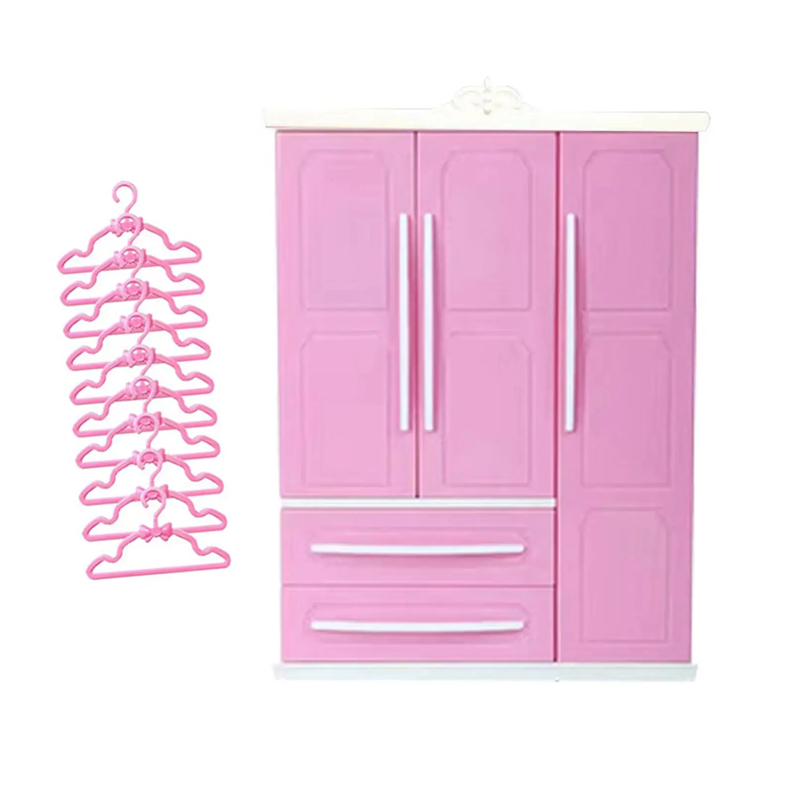 Doll Armoire Closet with 10 Clothes Hangers, Dollhouse Furniture Doll Clothes Organiser
